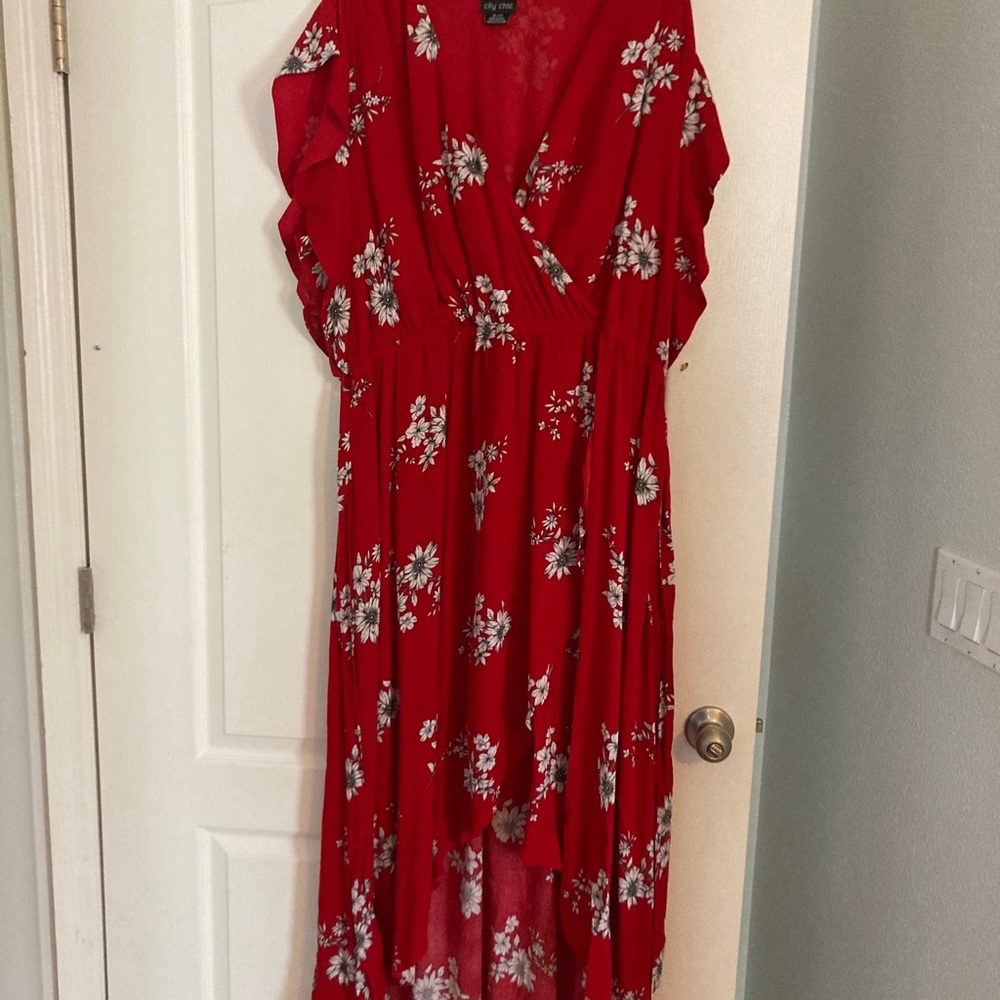City Chic Resort Wrap Dress- Red Floral